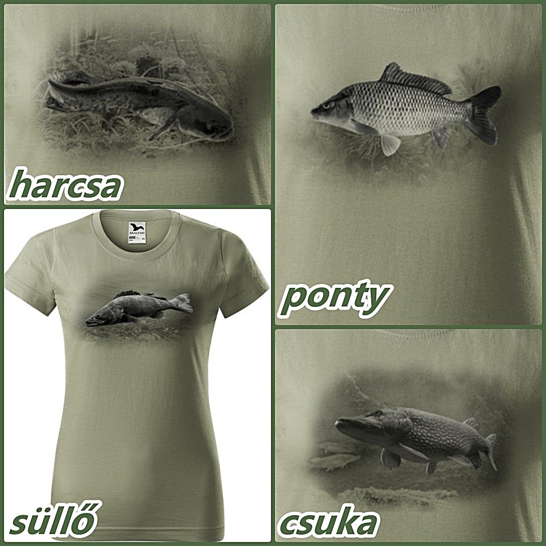 Női pamut horgász póló, világos khaki (XS-2XL)