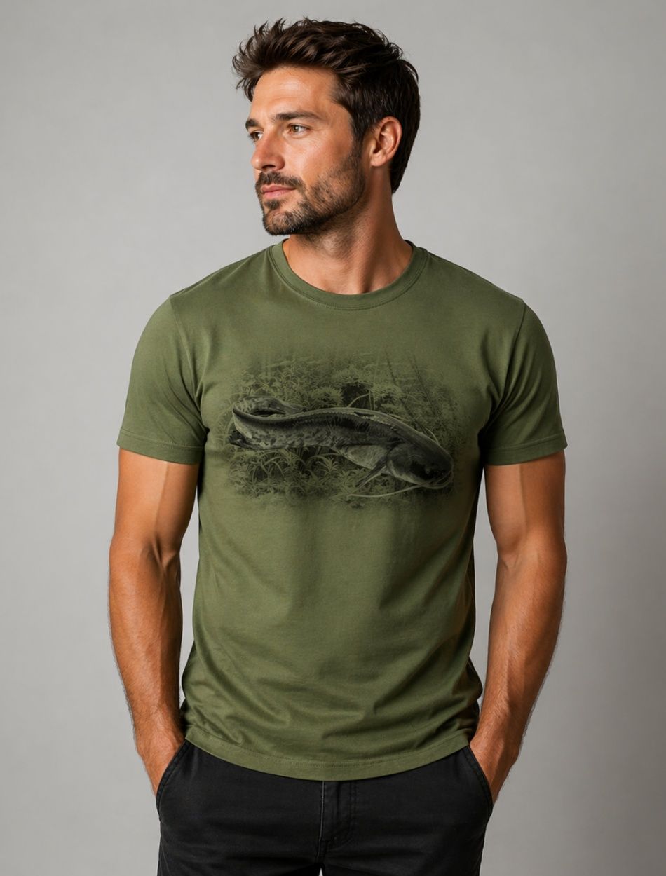 Férfi pamut horgász póló, khaki (XS-2XL) Férfi pamut horgász póló, khaki (XS-2XL)