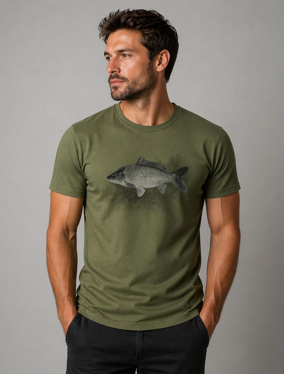 Férfi pamut horgász póló, khaki (3XL-4XL)