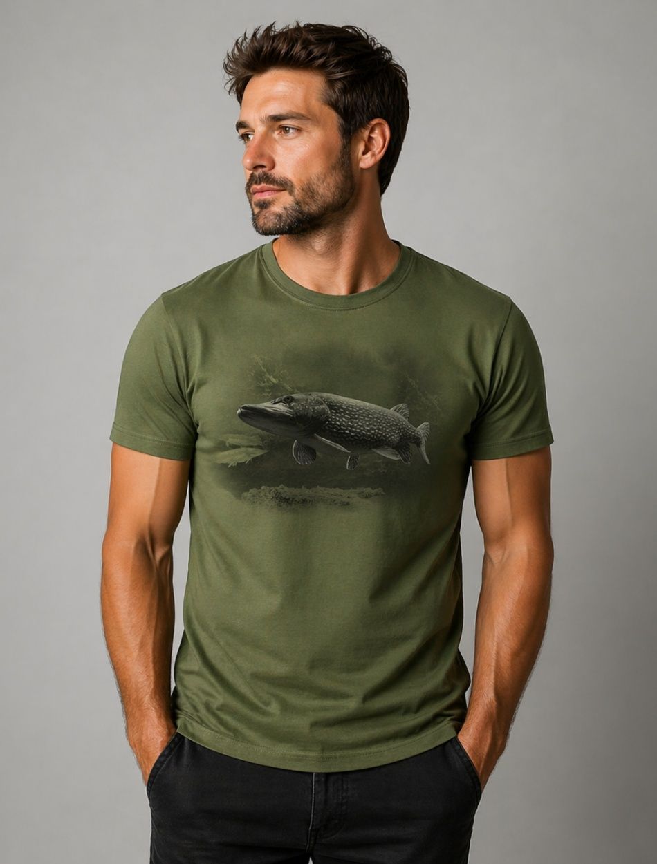 Férfi pamut horgász póló, khaki (3XL-4XL)