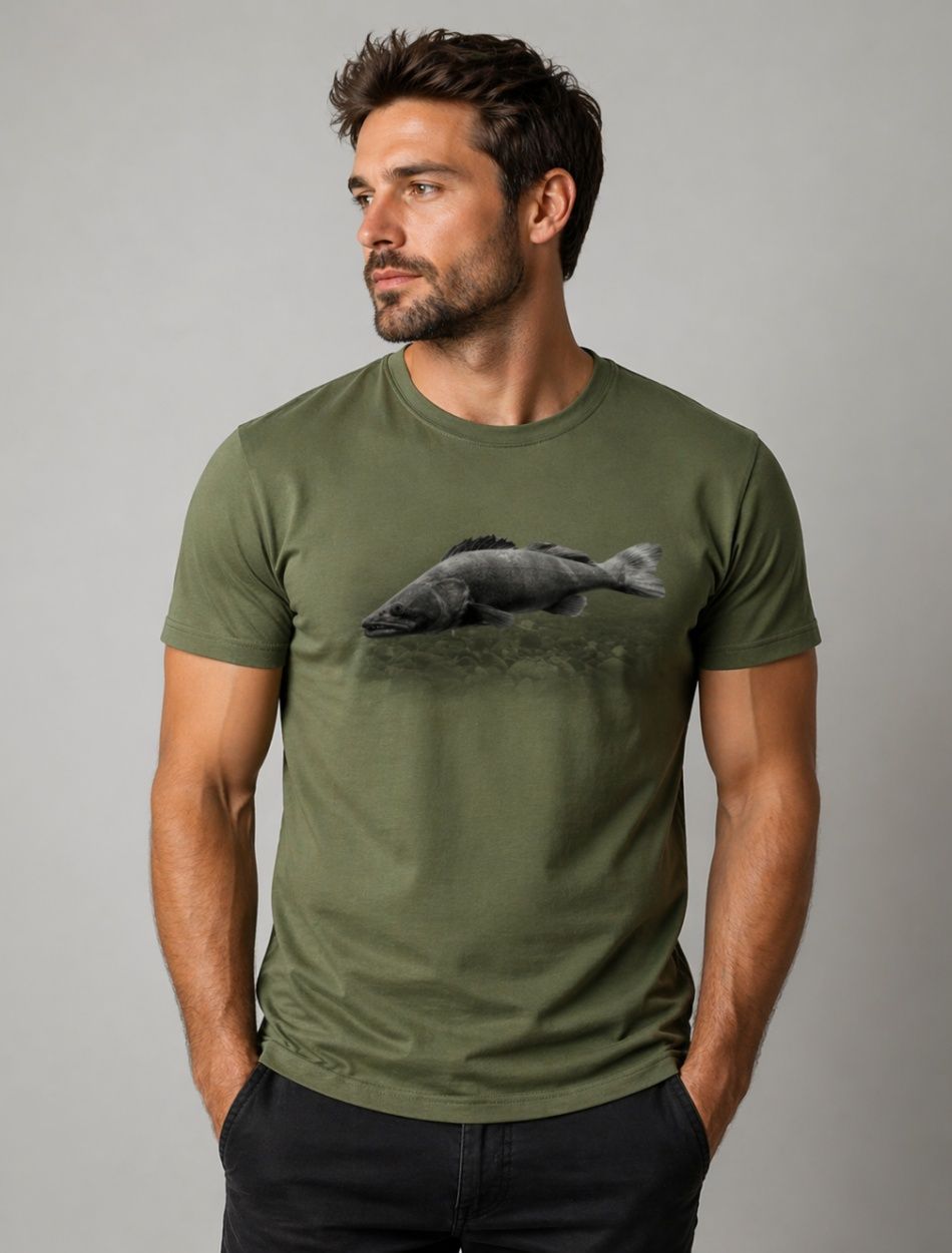 Férfi pamut horgász póló, khaki (3XL-4XL)