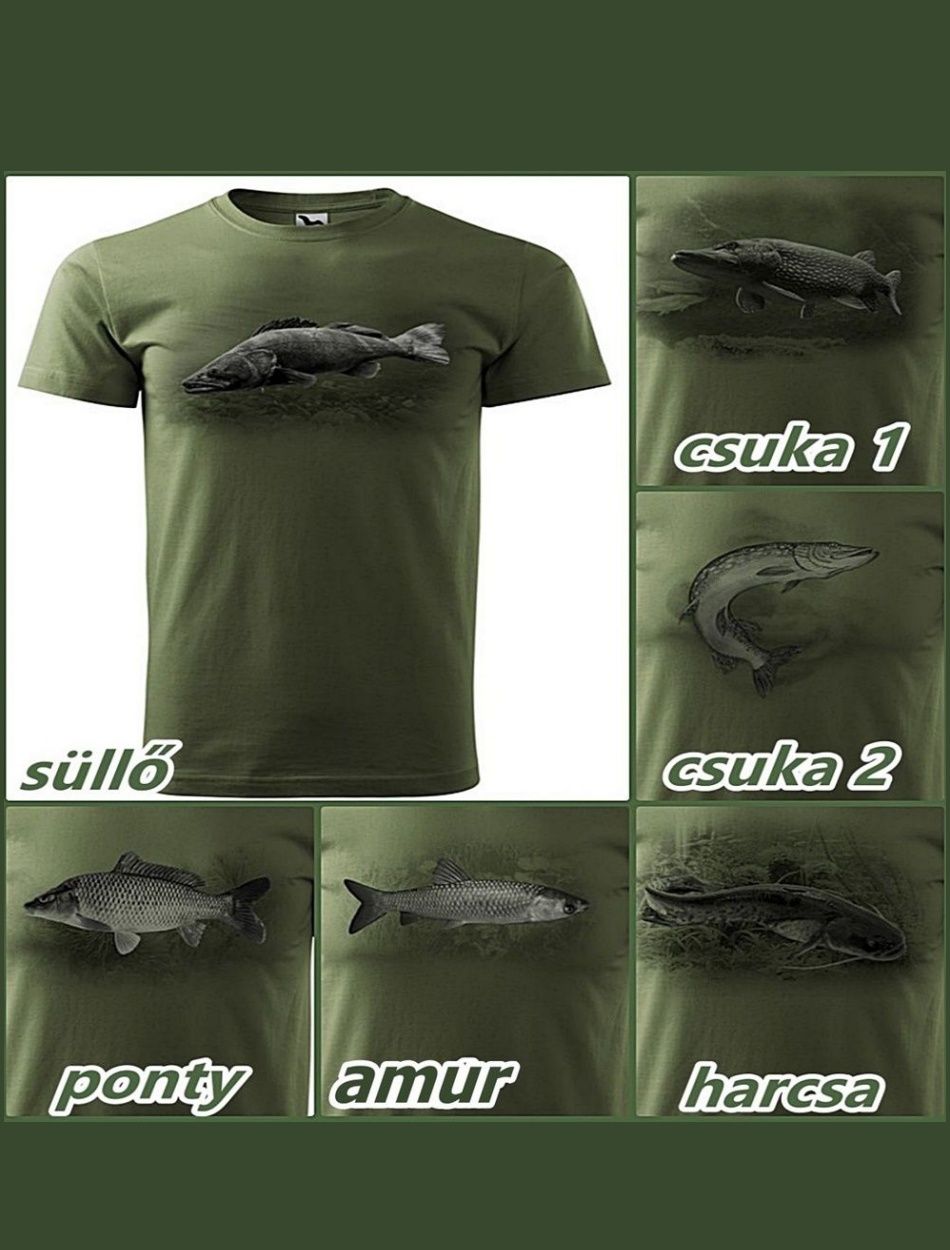 Férfi pamut horgász póló, khaki (3XL-4XL)
