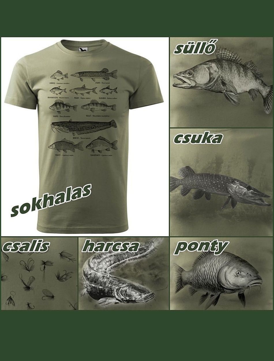 Férfi pamut horgász póló, világos khaki (XS-2XL)