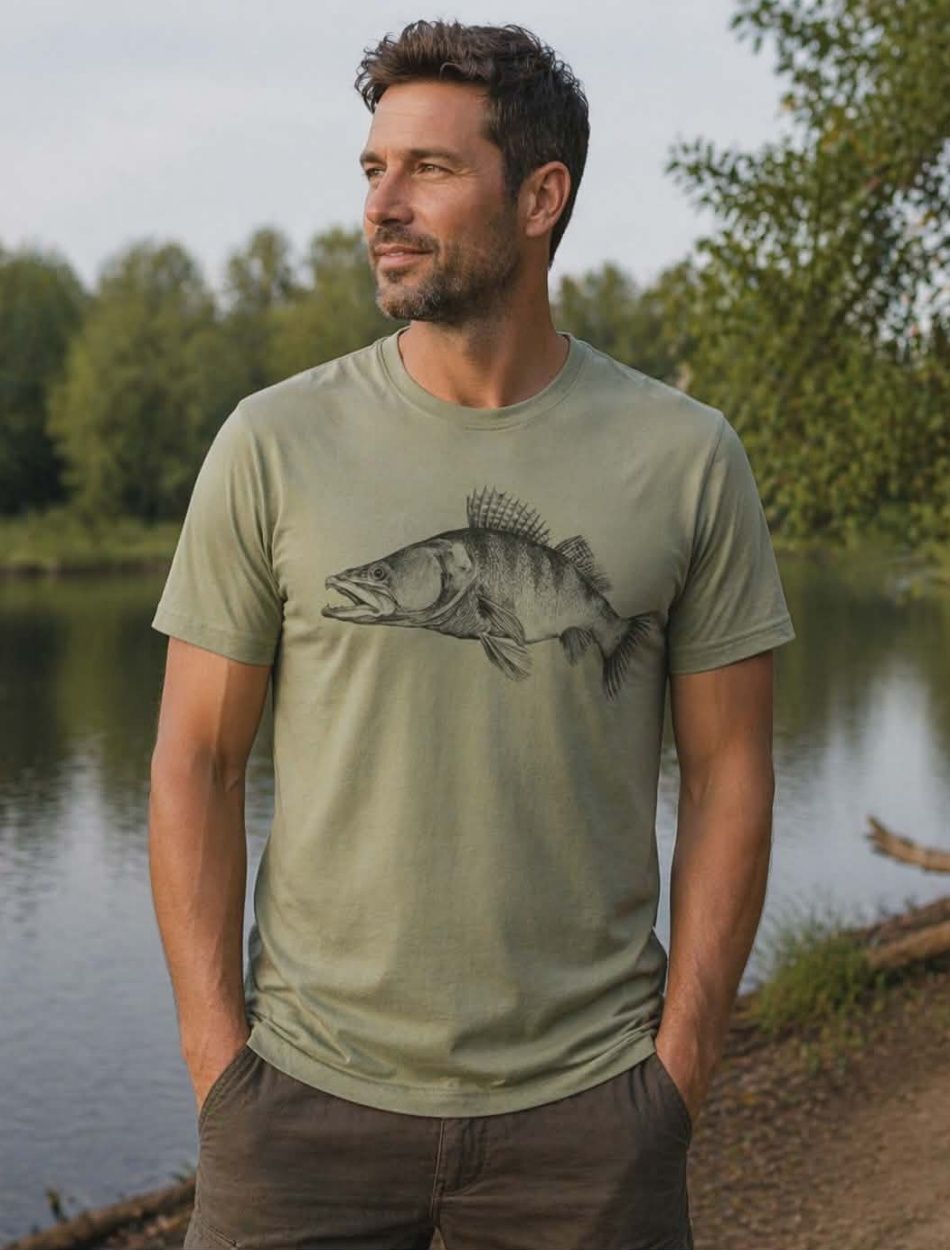 Férfi pamut horgász póló, világos khaki (XS-2XL)