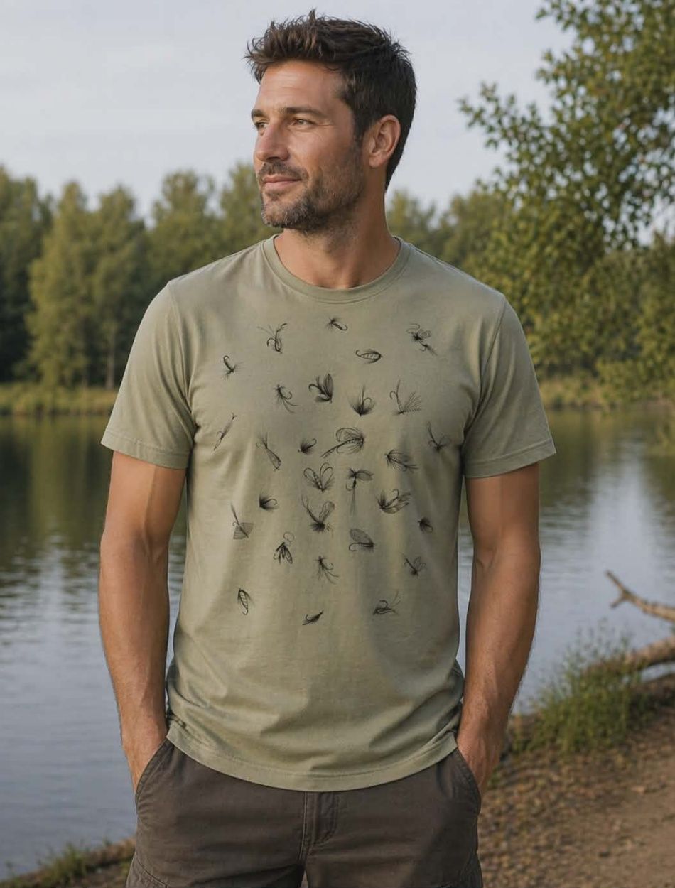 Férfi pamut horgász póló, világos khaki (XS-2XL)