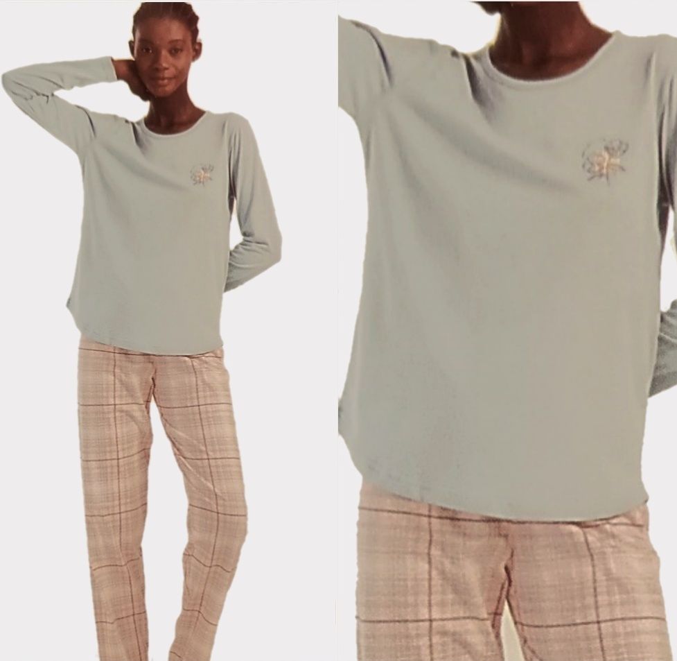 Hosszú ujjú, mintás pamut női pizsama