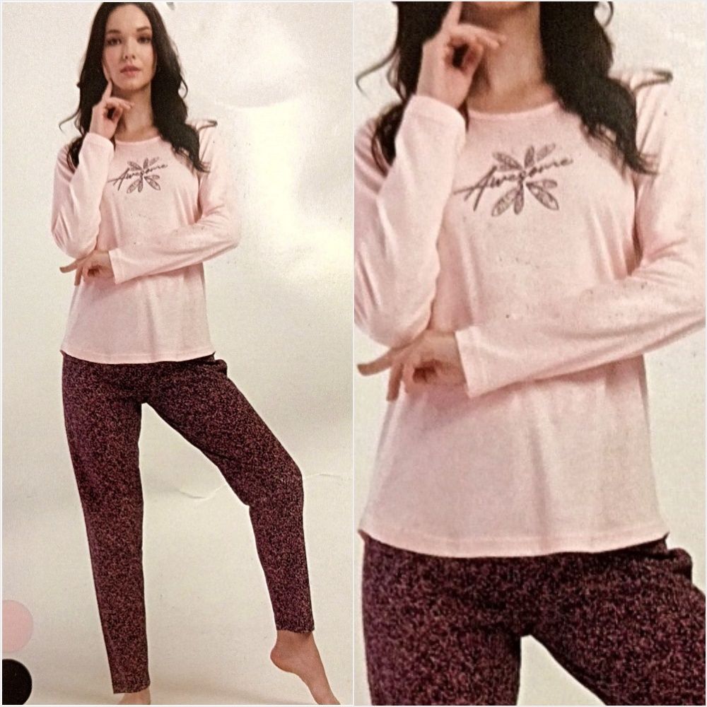 Hosszú ujjú, mintás pamut női pizsama (XL-4XL)