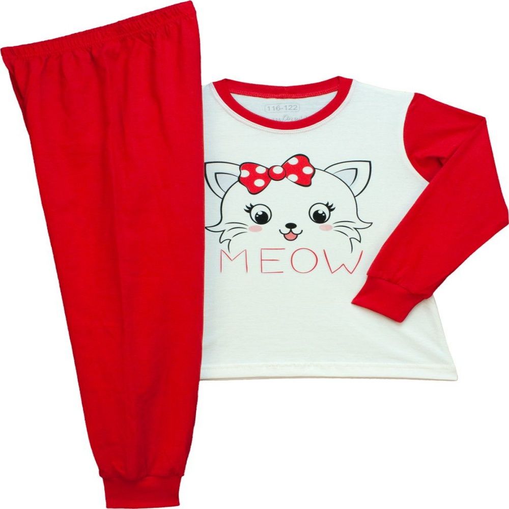 Lány hosszú ujjú pizsama, cica