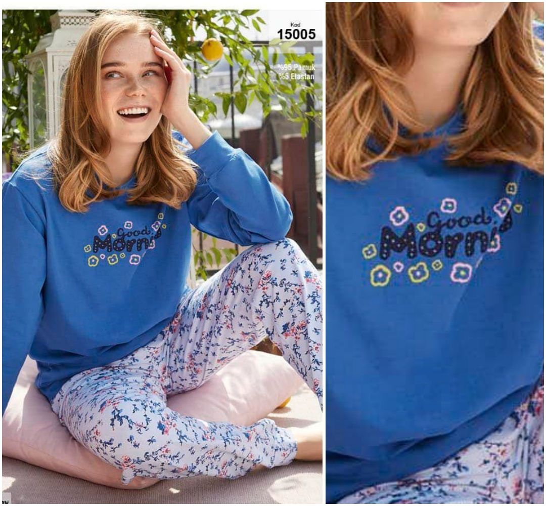 Hosszú ujjú virág mintás pamut pizsama