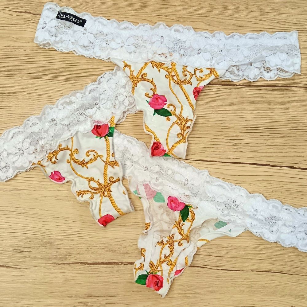 Barones salsa csipkés pamut tanga, rózsa mintás