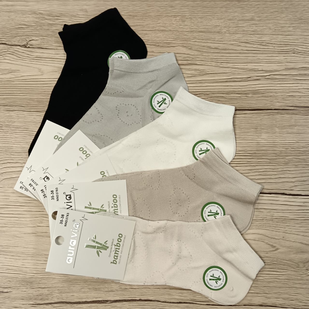 Bambusz, mintás női titokzokni (5 pár)